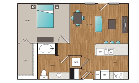 Main Street Flats 1x1 L Floor Plan